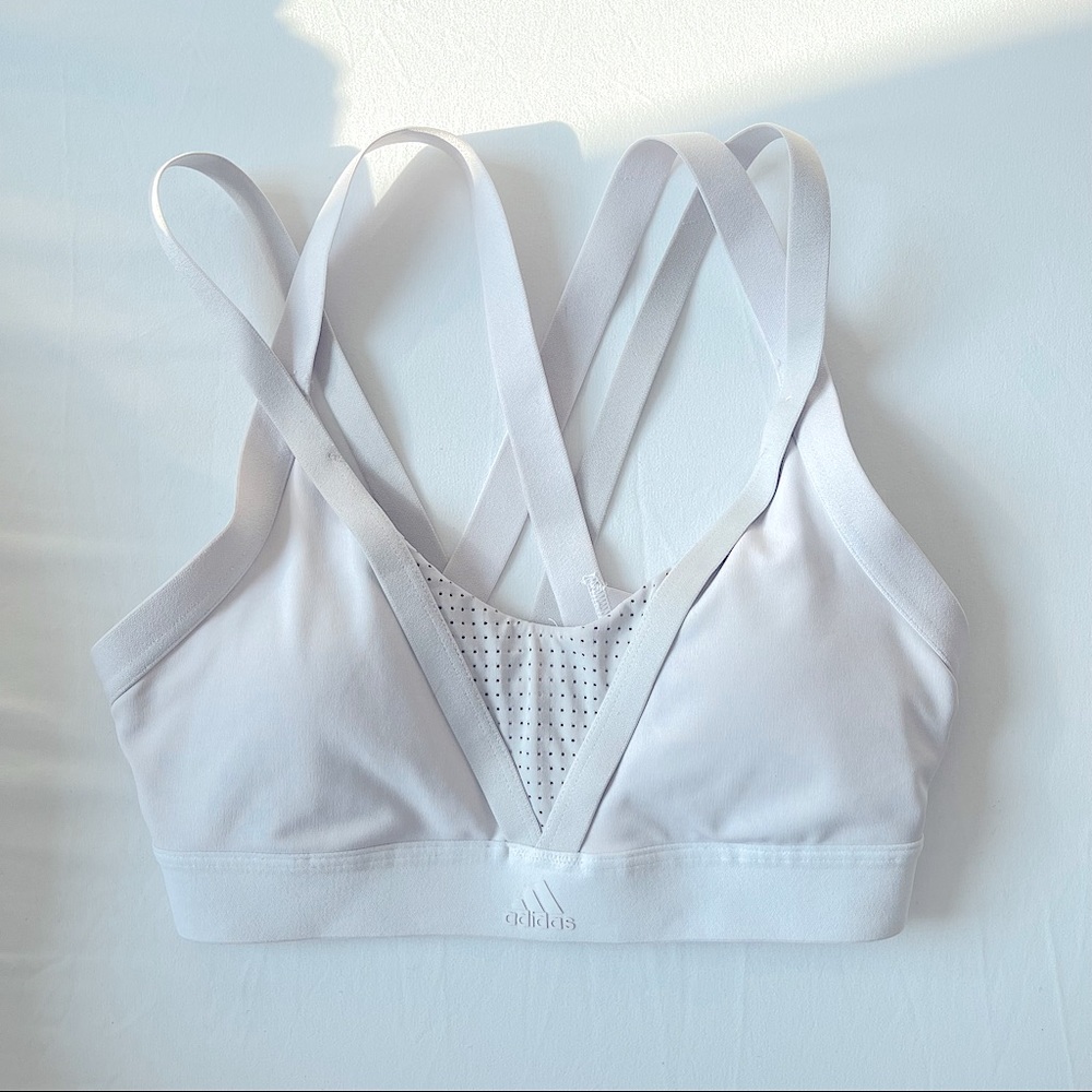 Adidas white/ gray cross back sports bra